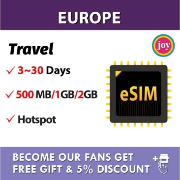 eSIM【Europe】Europe Travel Prepaid Sim Card UNLIMITED GB 欧洲上网卡