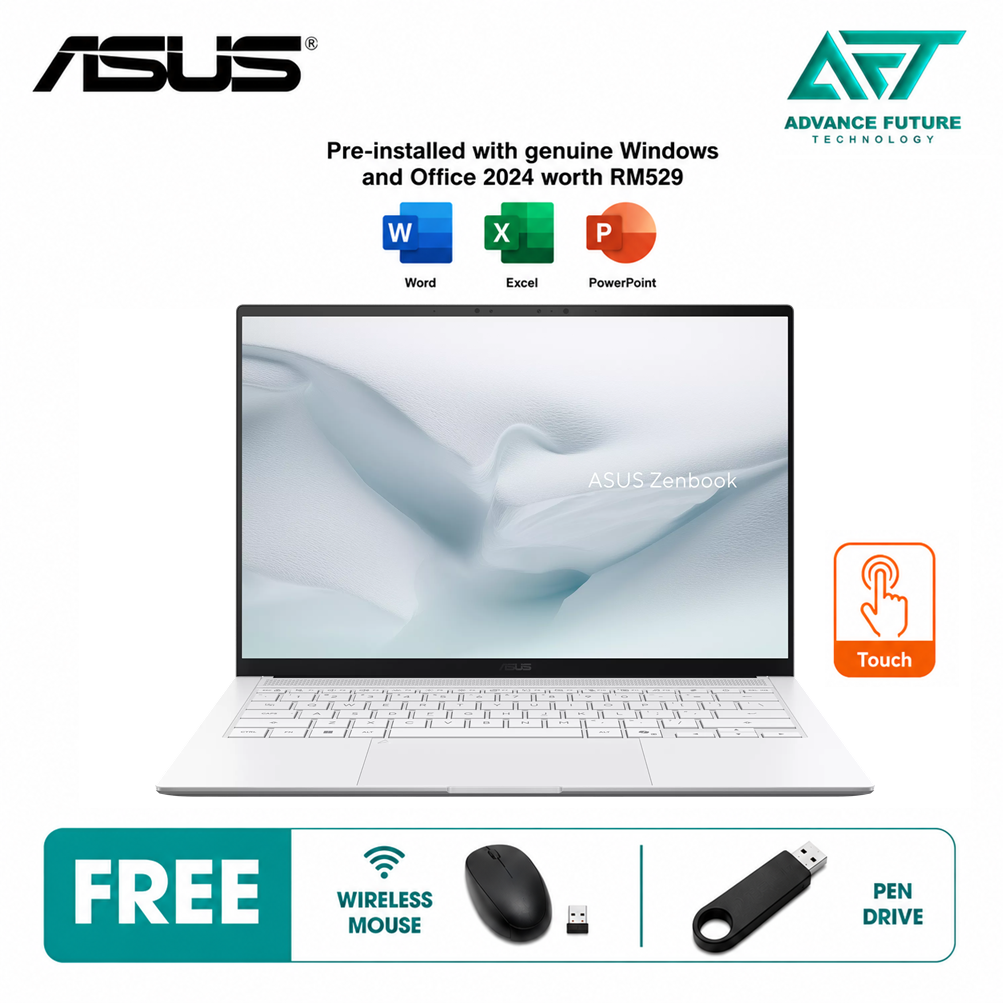 Asus Zenbook S14 UX5406A-ASU393WS 14" 3K OLED Touch Laptop Scandinavian White ( Intel Core Ultra 9 386H, 32GB, 512GB SSD, Intel, W11, H&S 2024&M365 )