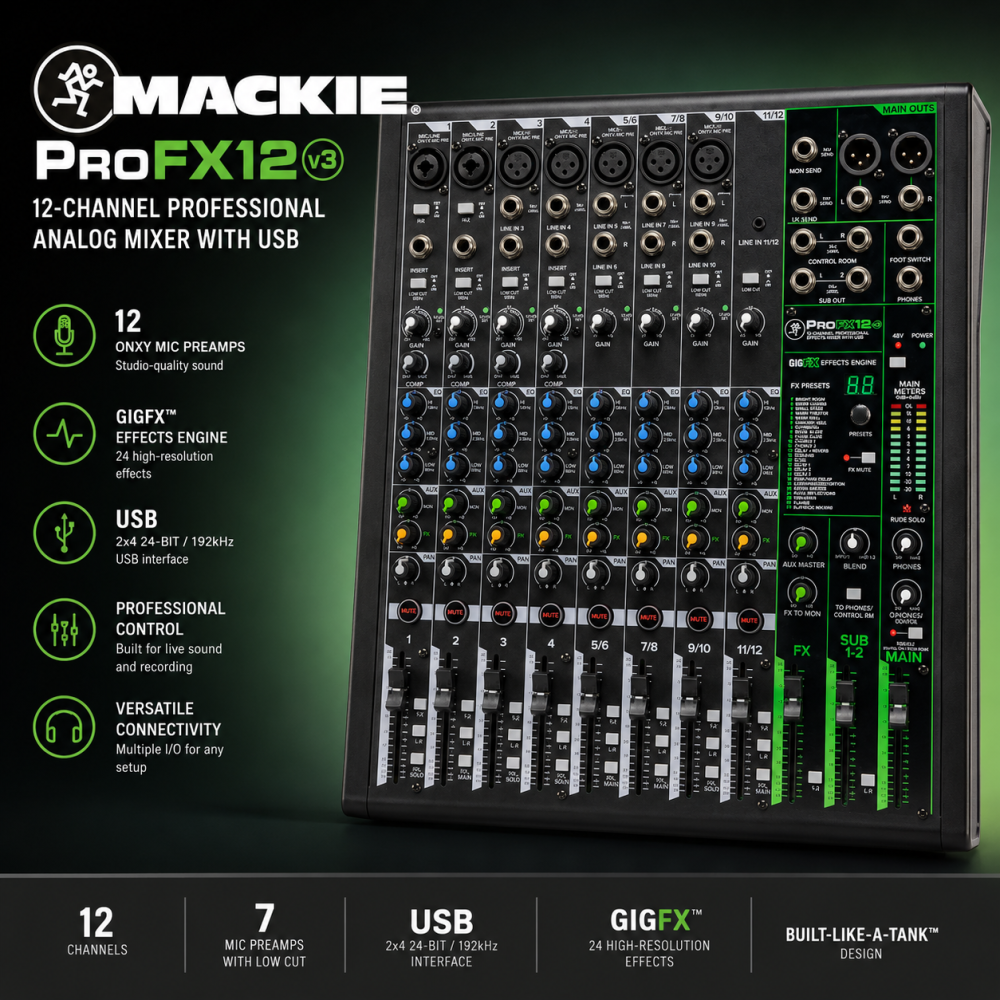 Mackie ProFX12v3 12-Channel Professional Analog Mixer with USB