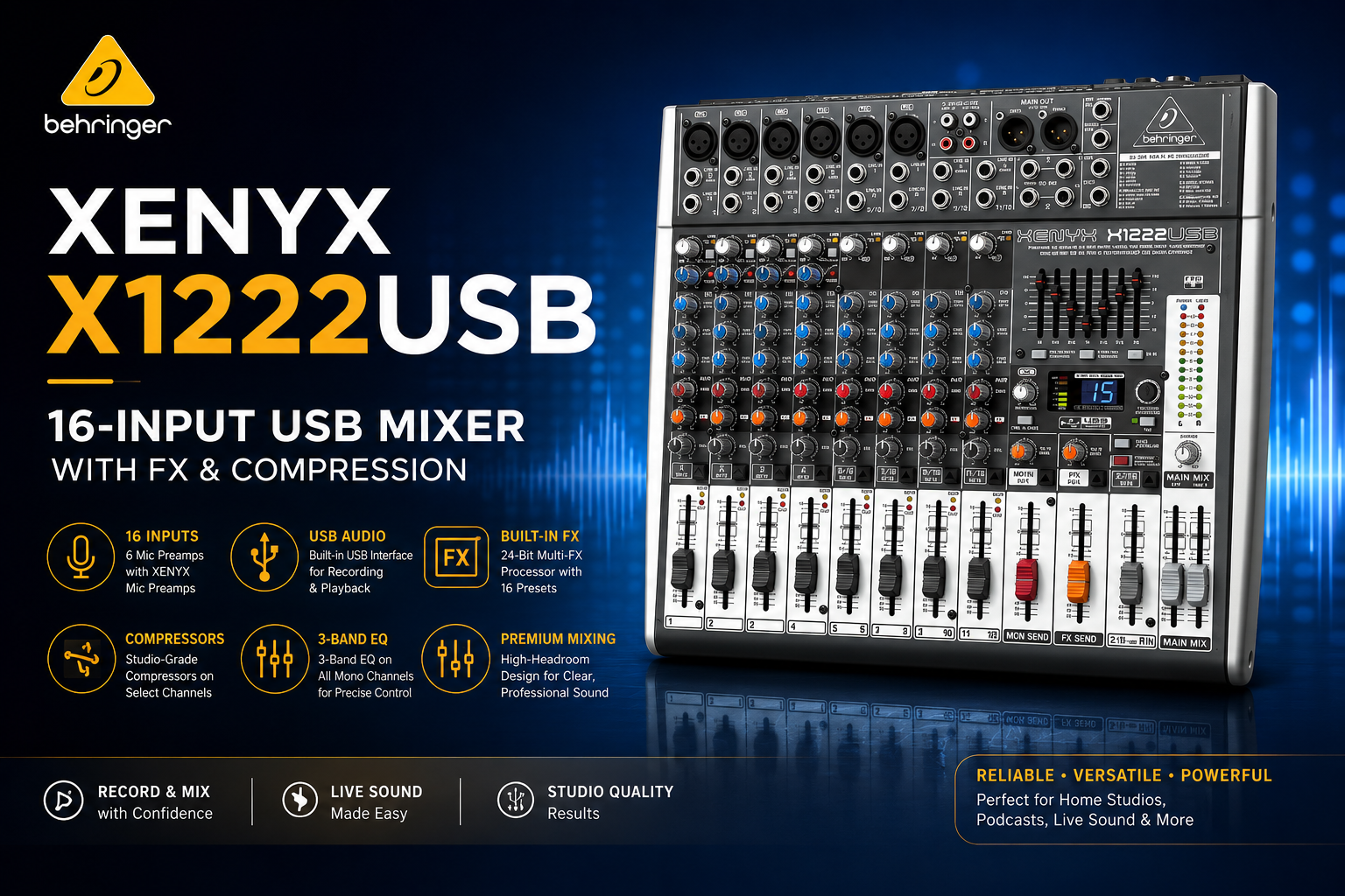 Behringer XENYX X1222USB – 16路带效果与压缩功能USB调音台