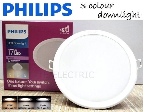 (3 IN 1) PHILIPS 6" SCENE SWITCH 3 COLOUR LED DOWNLIGHT 17W TIGA COLOR LAMPU LED