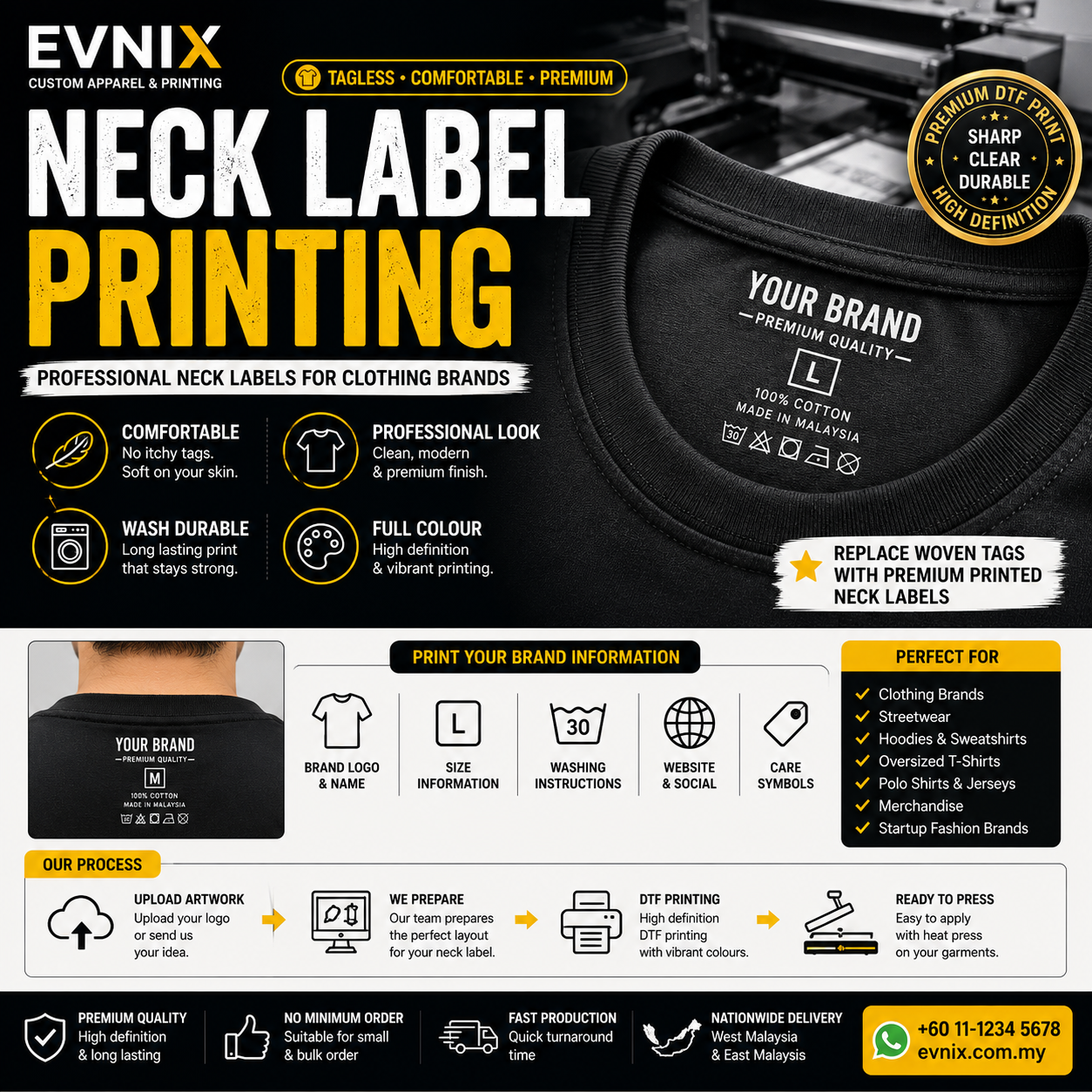 Neck Label Printing Malaysia | Custom Printed Neck Labels for Clothing Brands