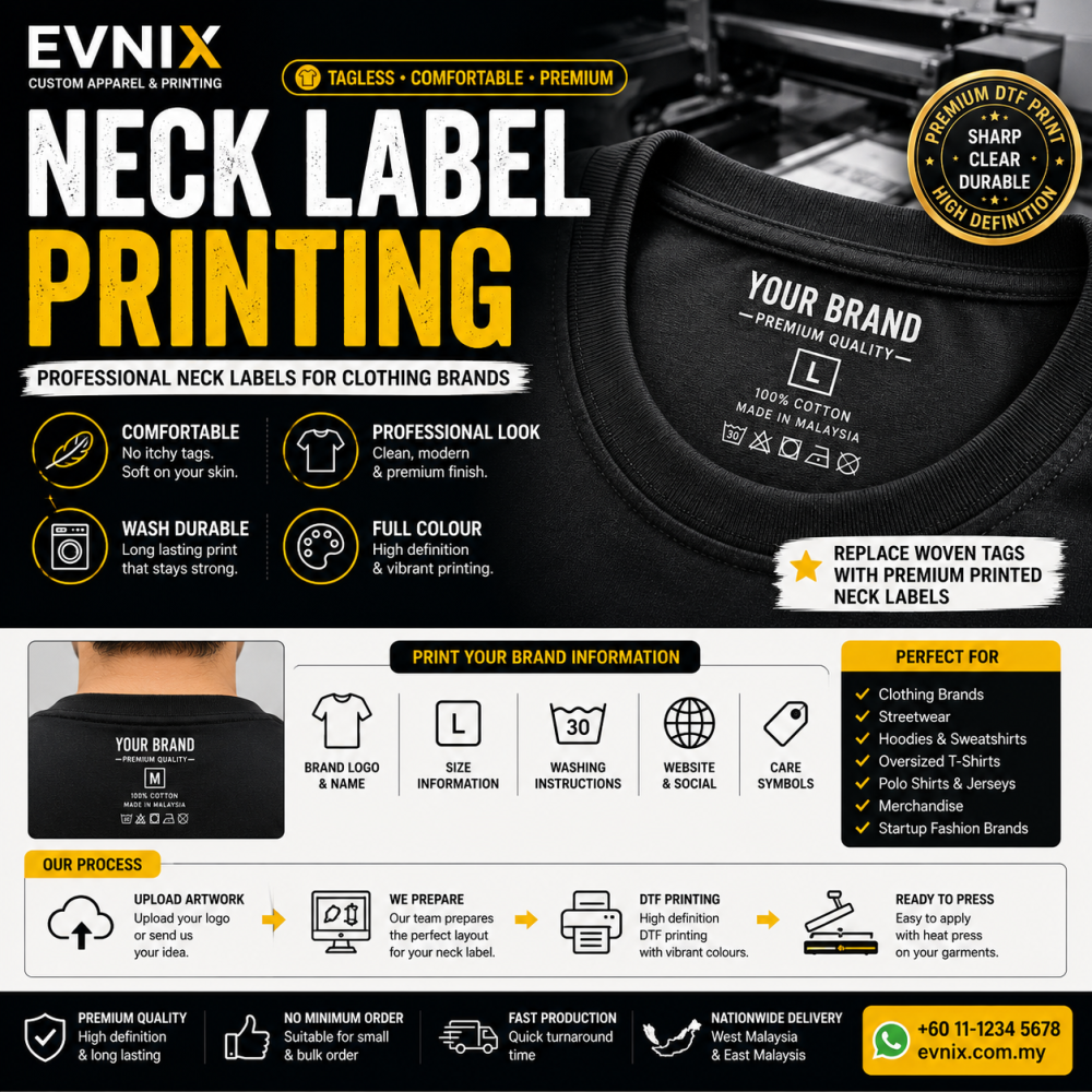 Neck Label Printing Malaysia | Custom Printed Neck Labels for Clothing Brands