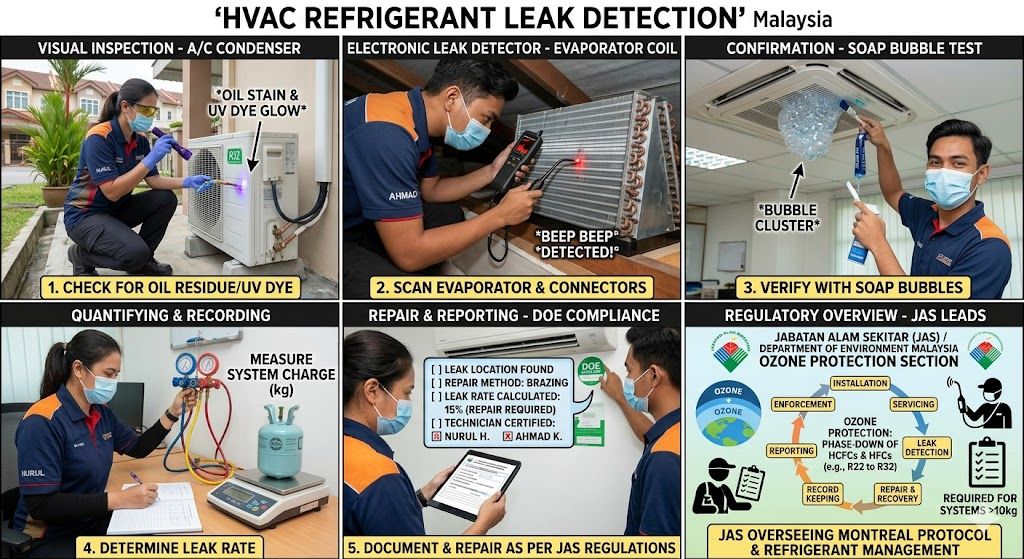 HVAC refrigerant leak detection Malaysia DOE