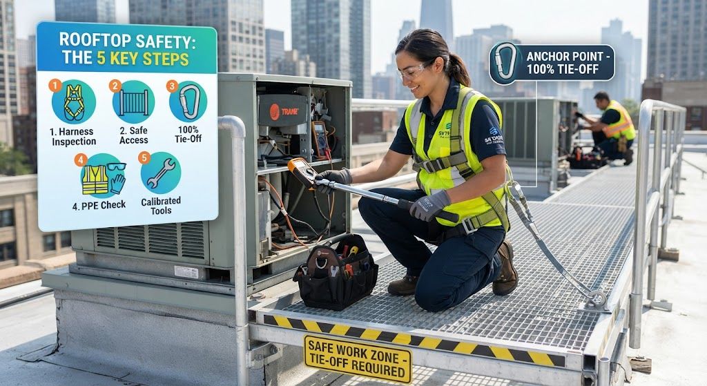 safe air conditioning servicing at elevated locations