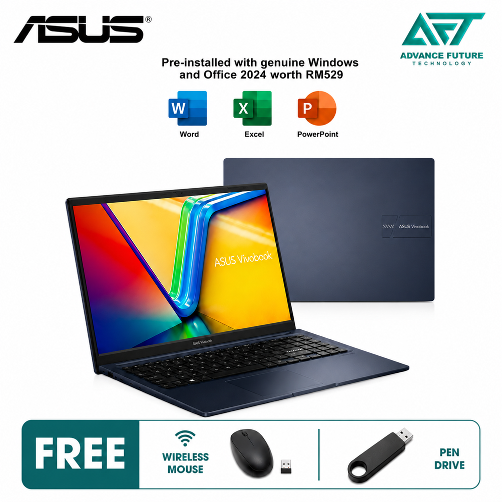 Asus VivoBook 15 A1504V-ABQ168WS 15.6" FHD Laptop Quiet Blue ( Intel Core 5 120U, 8GB, 512GB, Intel, W11, H&S 2024&M365 )