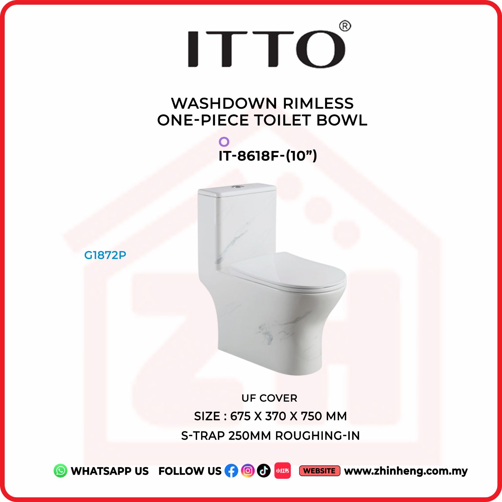 ITTO WASHDOWN TORNADO ONE PIECE TOILET BOWL IT-8618F-(10")