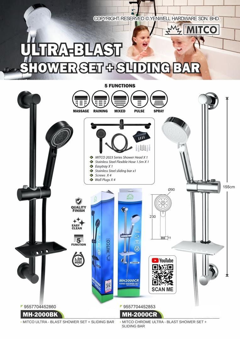 MITCO ULTRA BLAST SHOWER SET+SLIDING BAR MH-2000BK/MH-2000CR