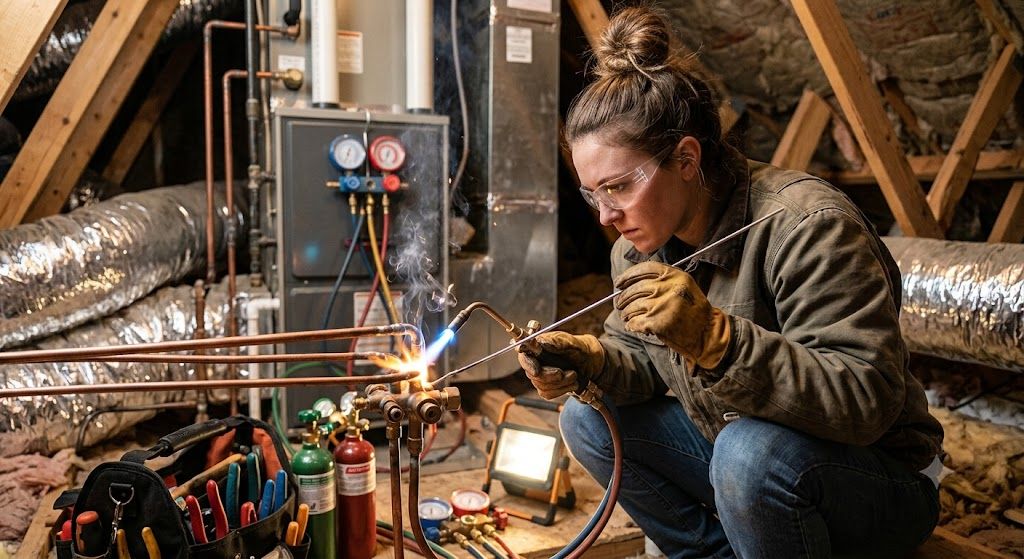 HVAC brazing with oxy acetylene torch