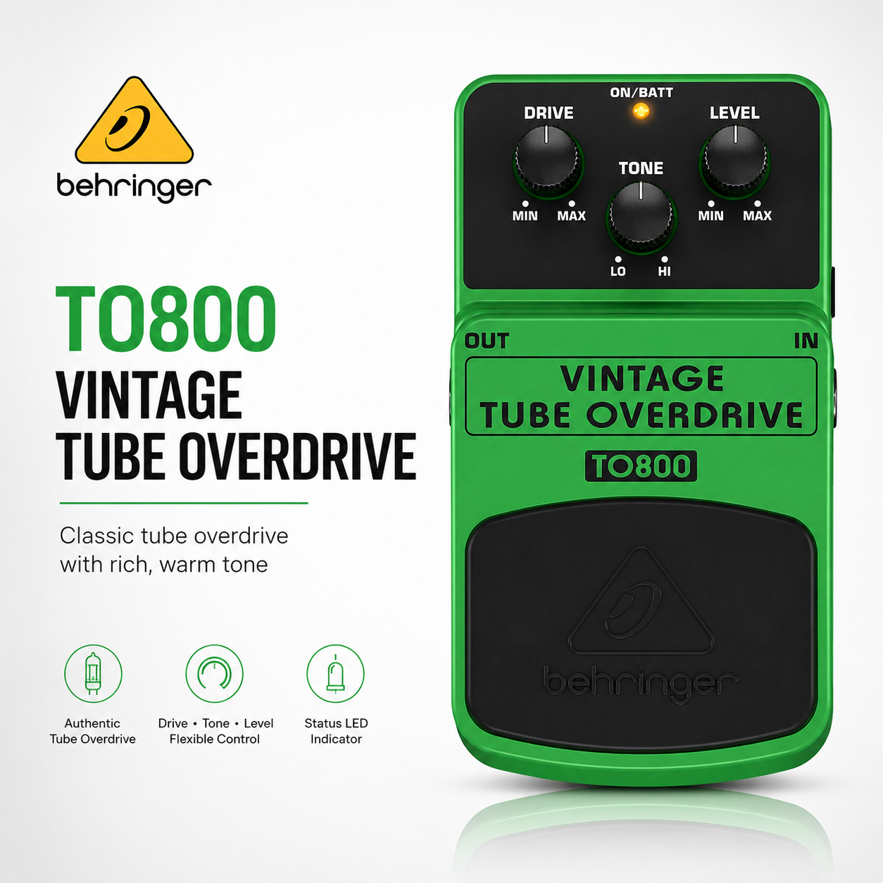 Behringer TO800 Vintage Tube Overdrive Effects Pedal – Pedal Overdrive Gitar Klasik dengan Nada Tiub Hangat