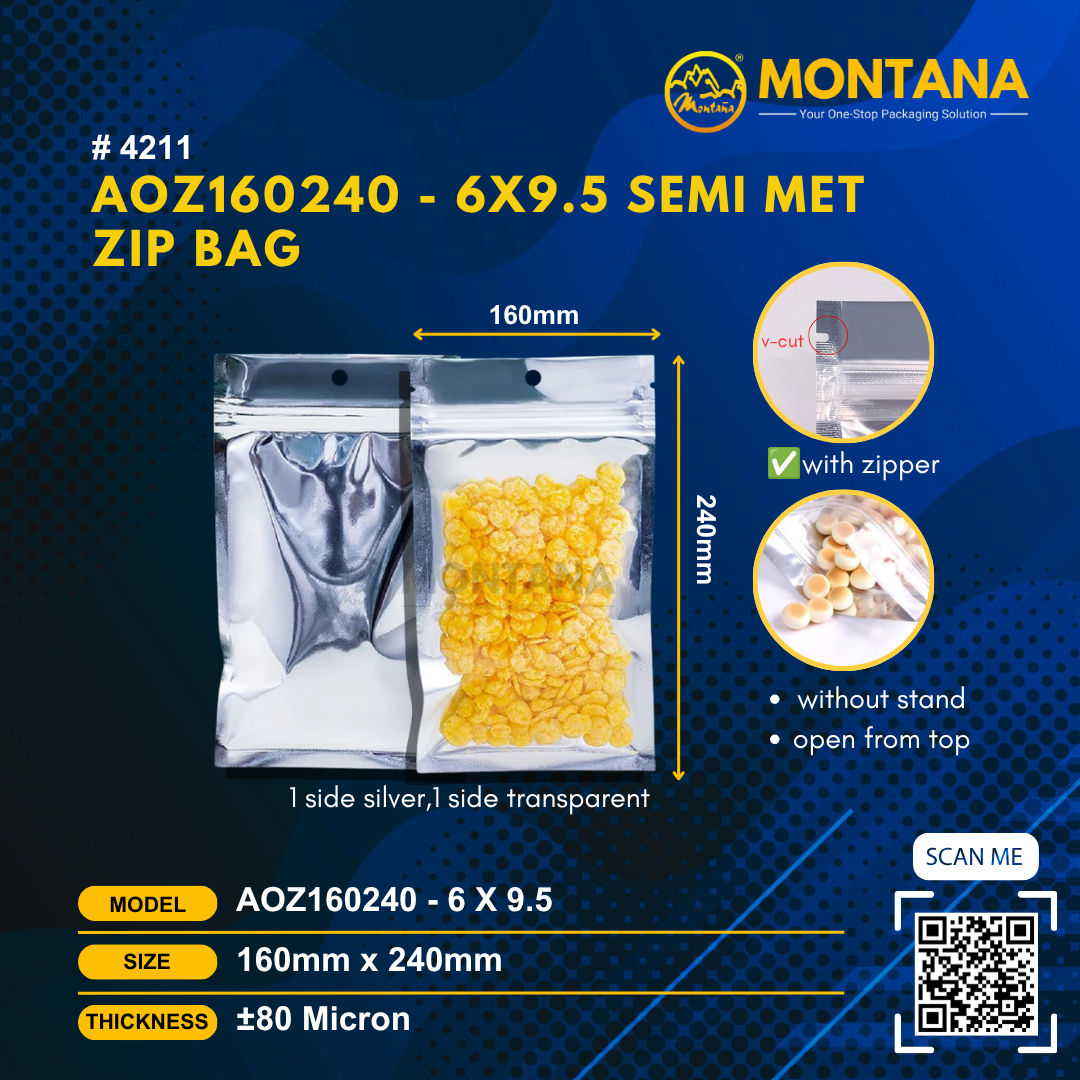 (4211) AOZ160240 - 6X9.5 SEMI MET ZIP BAG