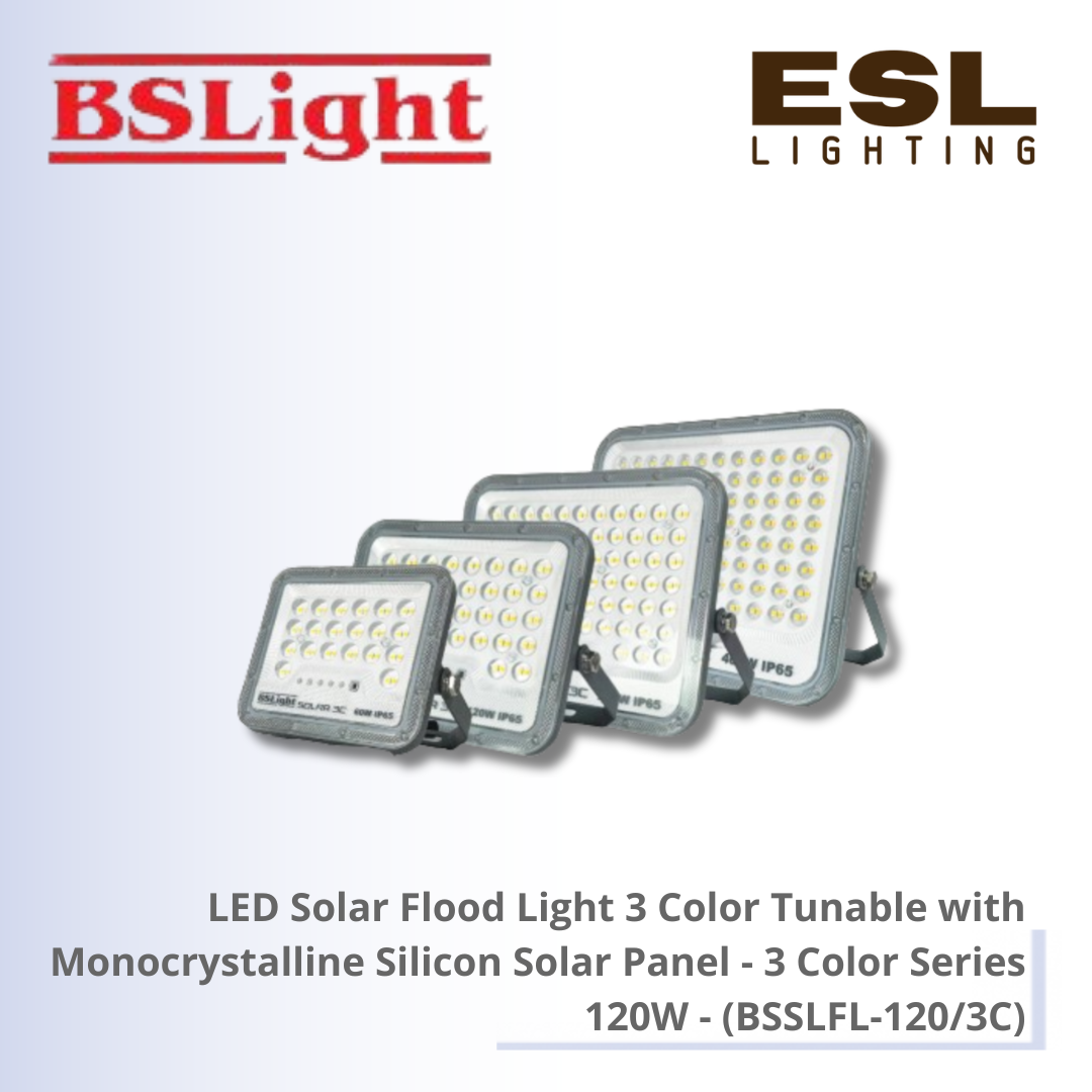 BSLight LED Solar Flood Light 3 Color Tunable with Monocrystalline Silicon Solar Panel (3 Color Series) 120W - BSSLFL-120/3C IP65 [SIRIM]
