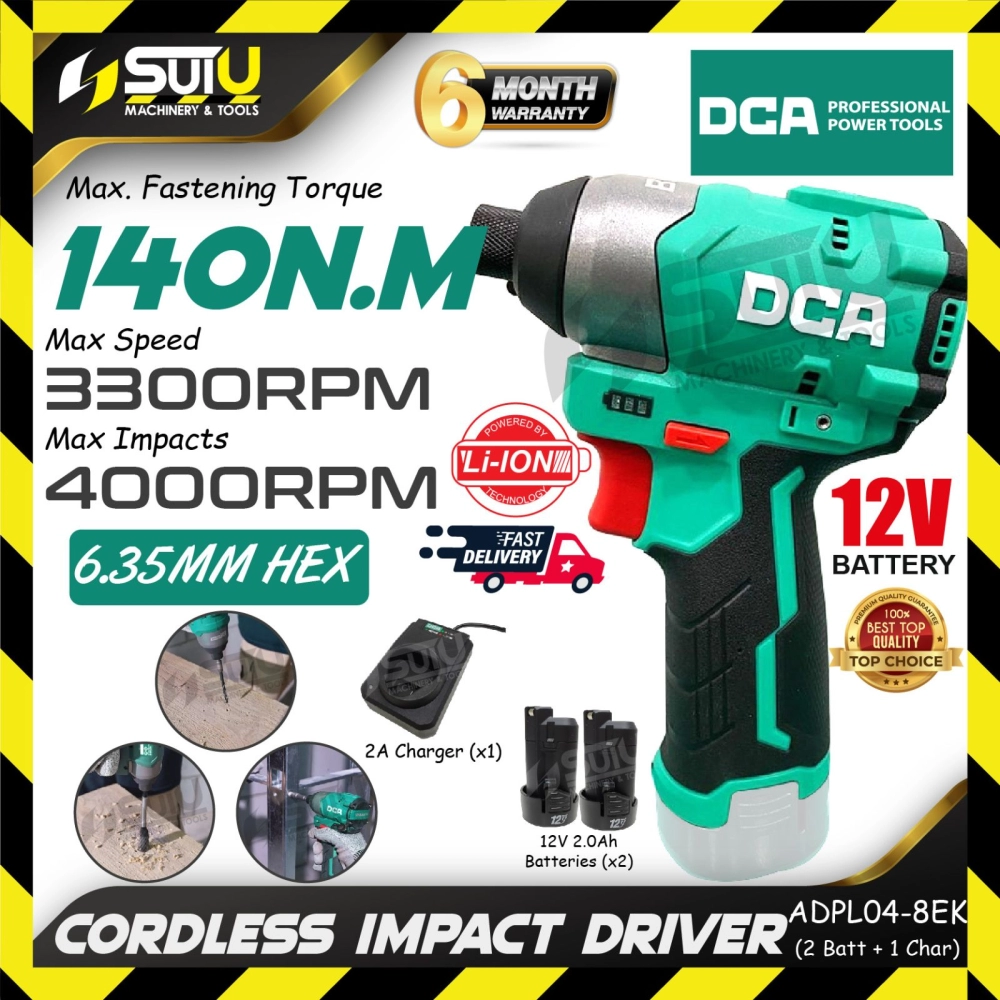 DCA ADPL04-8/ ADPL04-8EK 12V 140NM Cordless Impact Driver 3300RPM (SET)