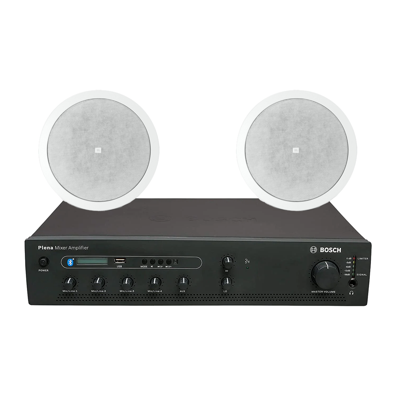 Bosch PA Package with PLE-1MEXXX-3AP 60W/120W/240W Mixing Amplifier & JBL Control 26C Background/Foreground Ceiling Speaker