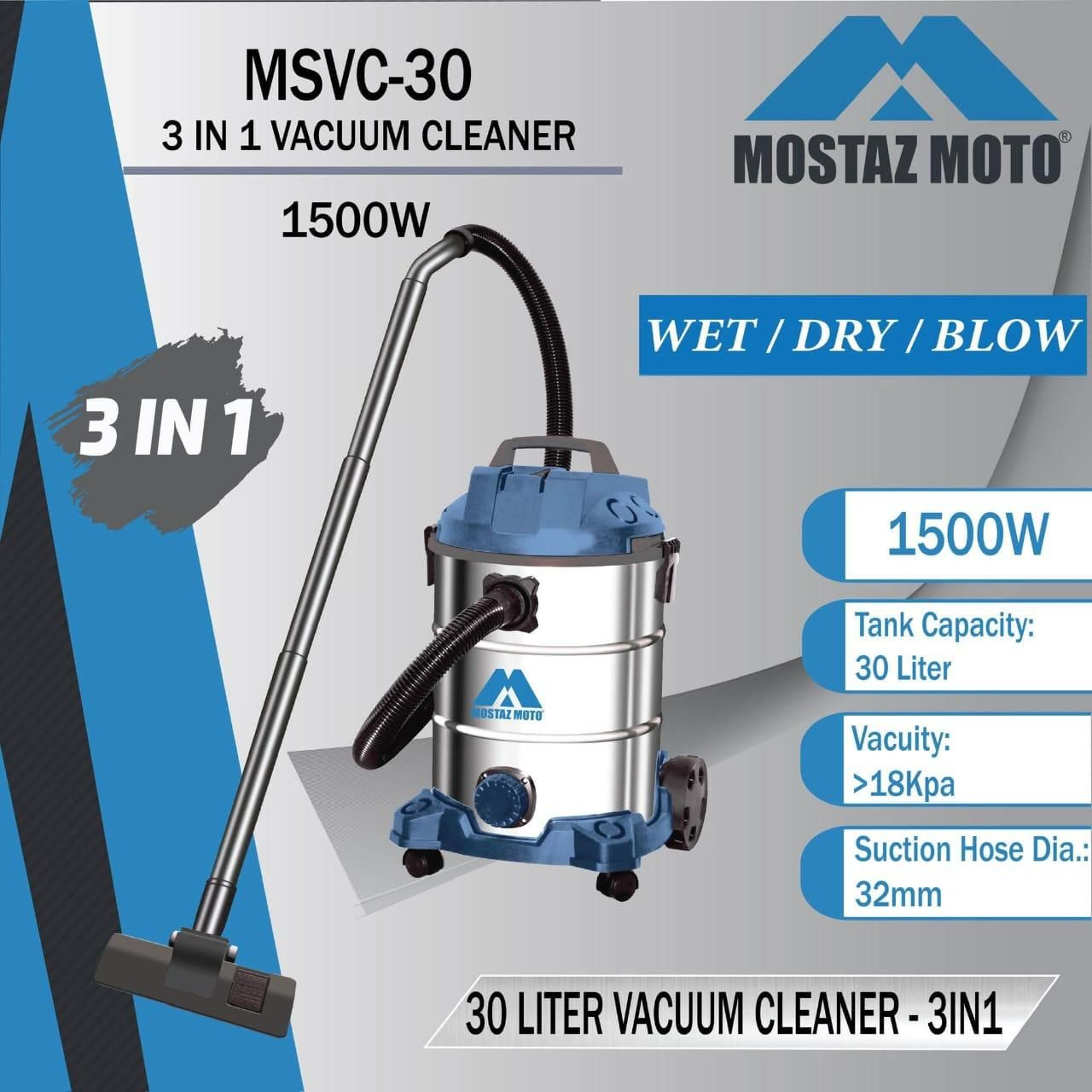 MOSTAZ MOTO MSVC-30 Vacuum Cleaner (Wet, Dry & Blower) 1500W 30L 3IN1