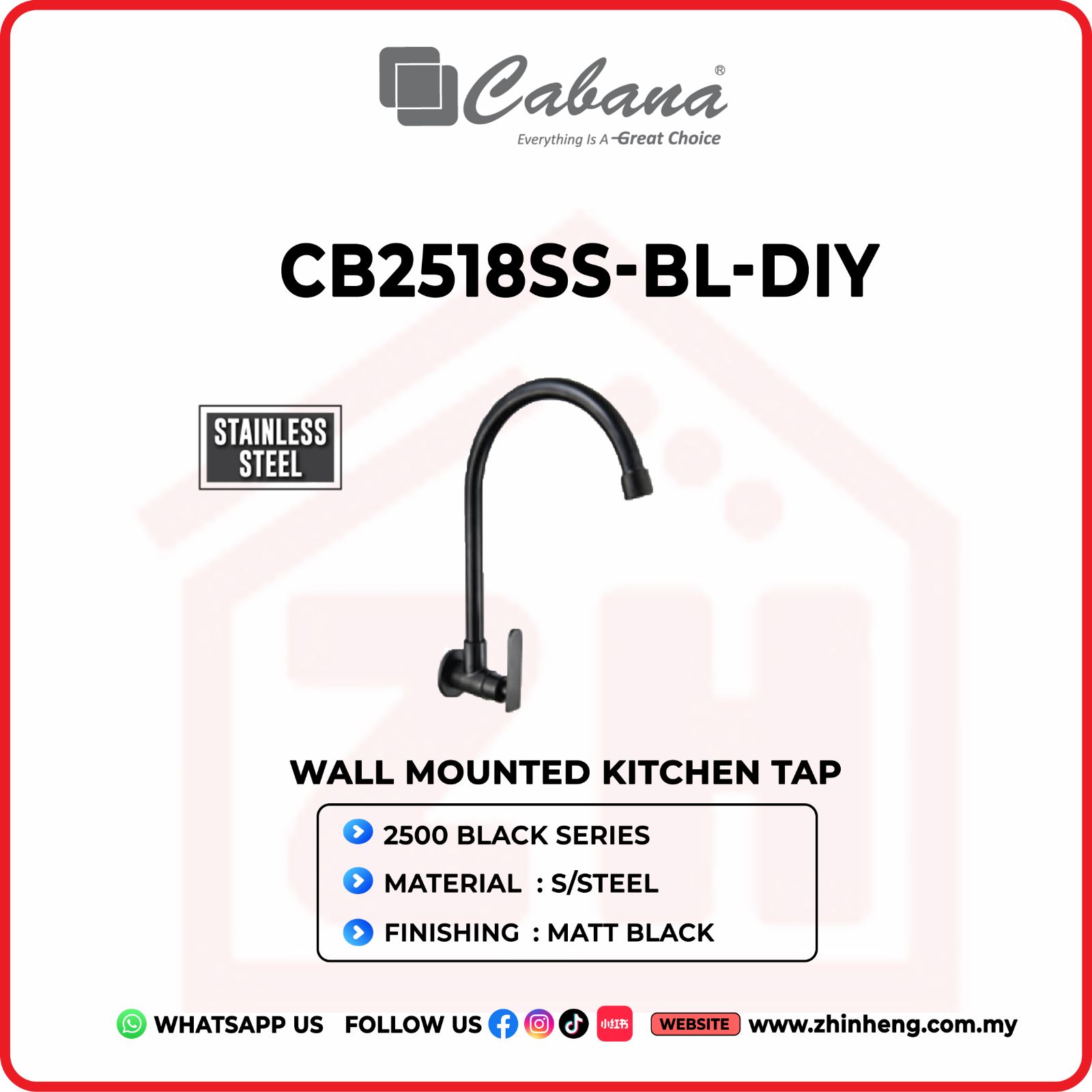 CABANA Wall Mounted Kitchen Tap CB2518SS-BL-DIY