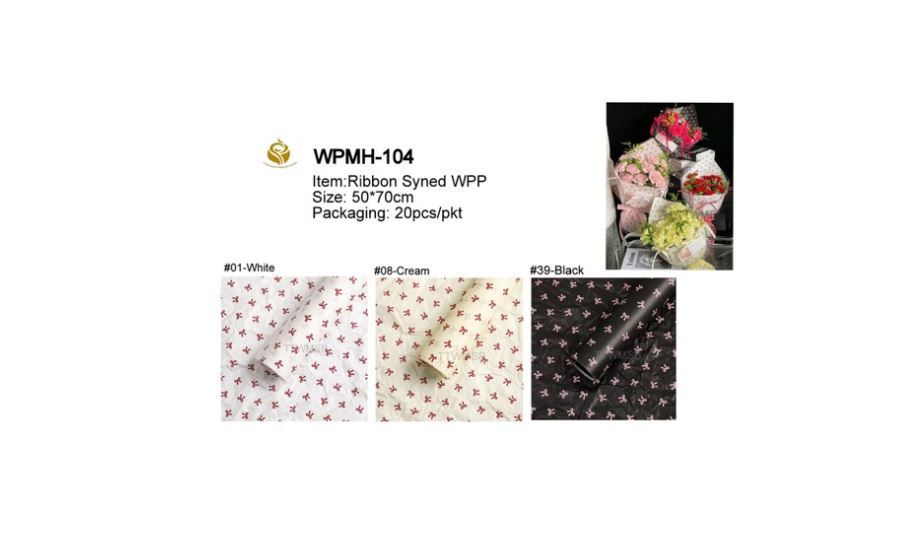 Ribbon Syned Wrapping Paper Elegant Ribbon-Line Design for Chic Floral Wrapping (WPMH-104)