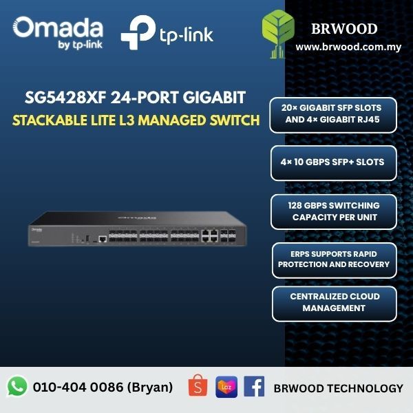 OMADA TP-LINK SG5428XF : 24-Port SFP Stackable Lite L3 Managed Switch with 4× 10G Slots