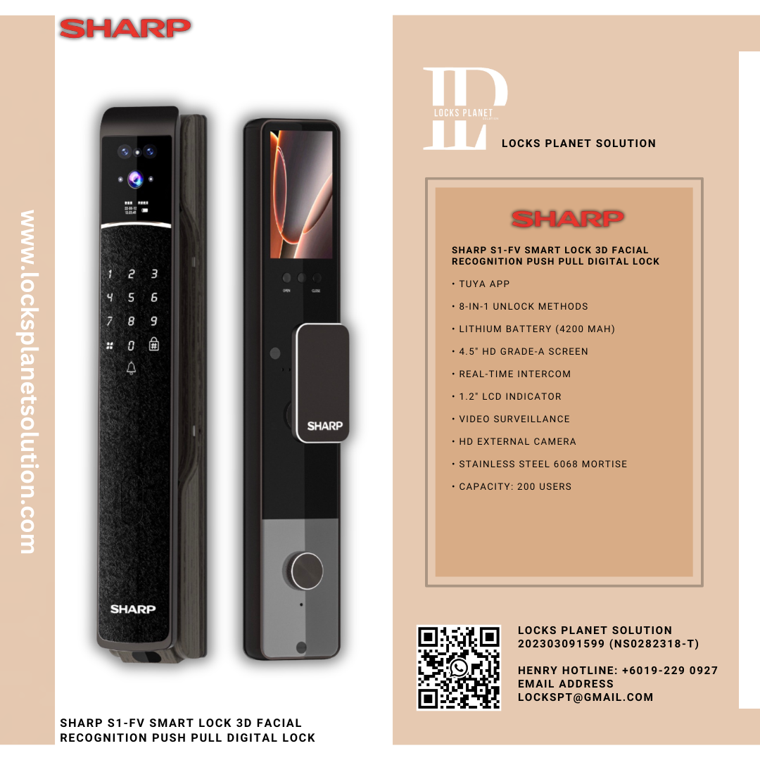 SHARP S1 - FV SMART LOCK 3D FACIAL RECOGNITION PUSH PULL DIGITAL LOCK
