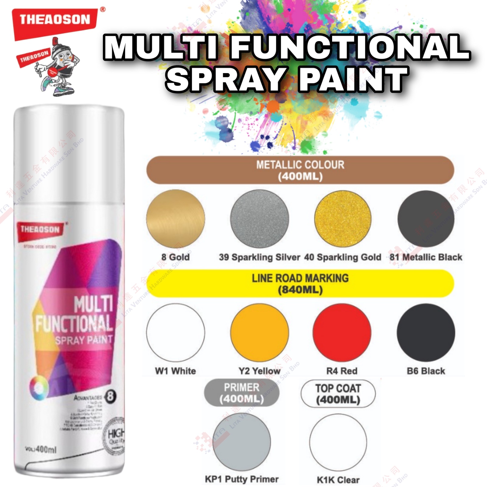 THEAOSON BRAND MULTI FUNCTIONAL SPRAY PAINT - 8 39 40 81 W1 Y2 R4 B6 KP1 K1K