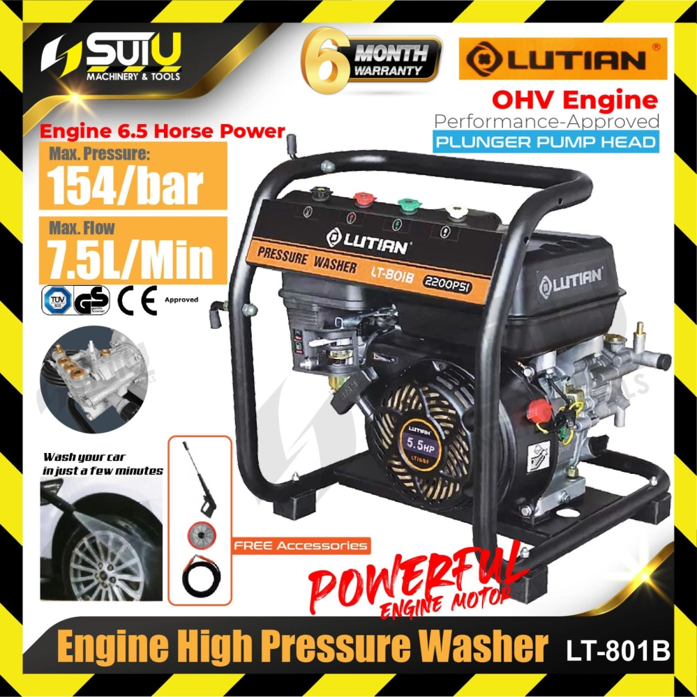 LUTIAN LT-801B / LT801B 6.5HP 7.5L 4-Stroke High Pressure Washer with OHV Petrol Gasoline Engine 154bar