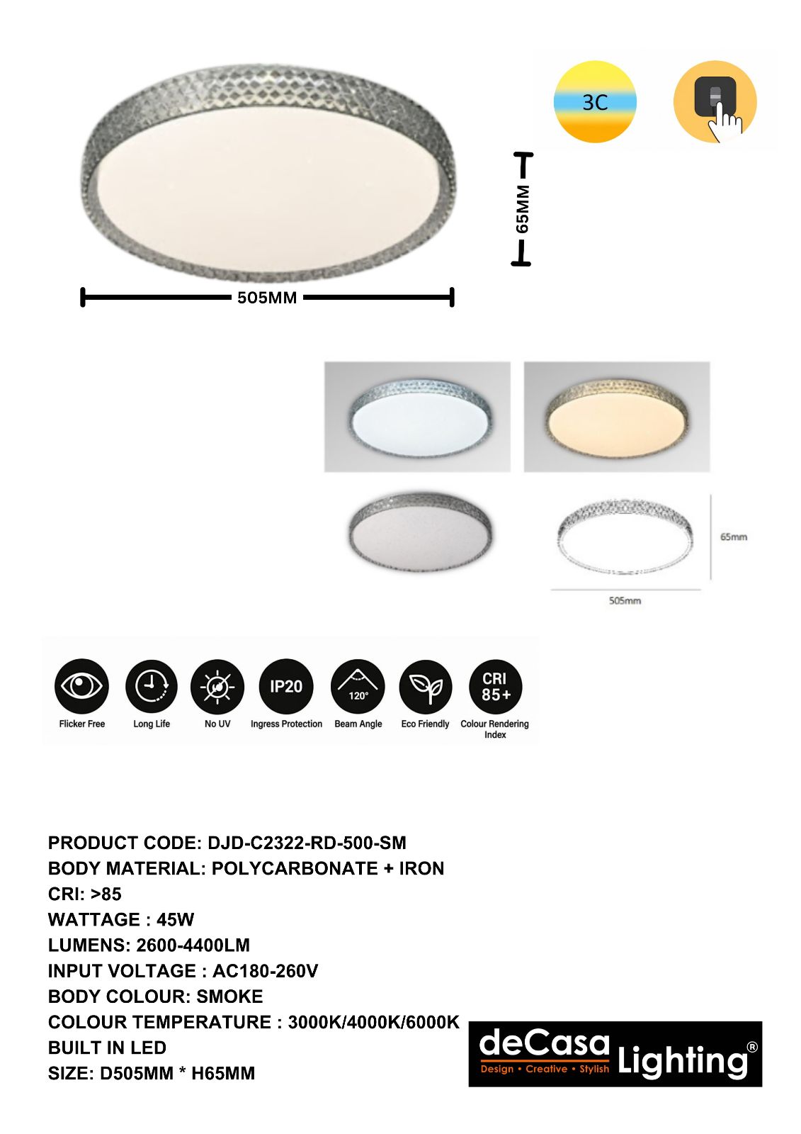 MODERN LED CEILING LIGHT (DJD-C2322-RD-500-SM)