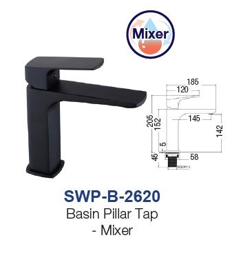 SWP-B-2620  Basin Pillar Tap - Brass  Mixer MATT BLACK