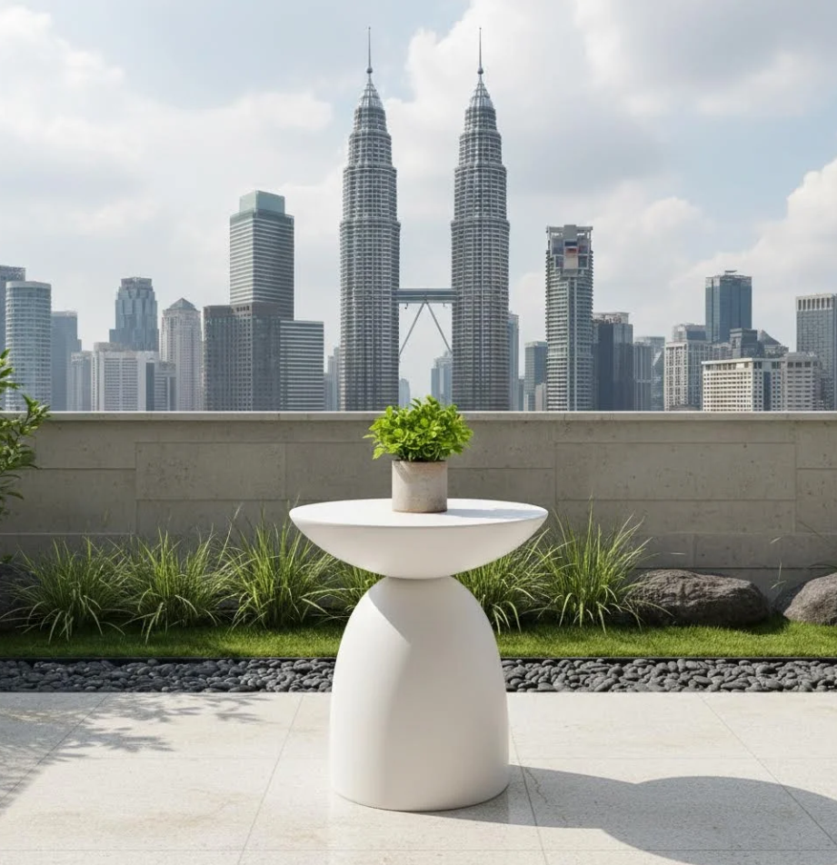 Best Outdoor Fiberglass Side Table Malaysia 马来西亚最佳户外玻璃钢茶几桌子 Meja Sisi Gentian Kaca Luar Terbaik Malaysia