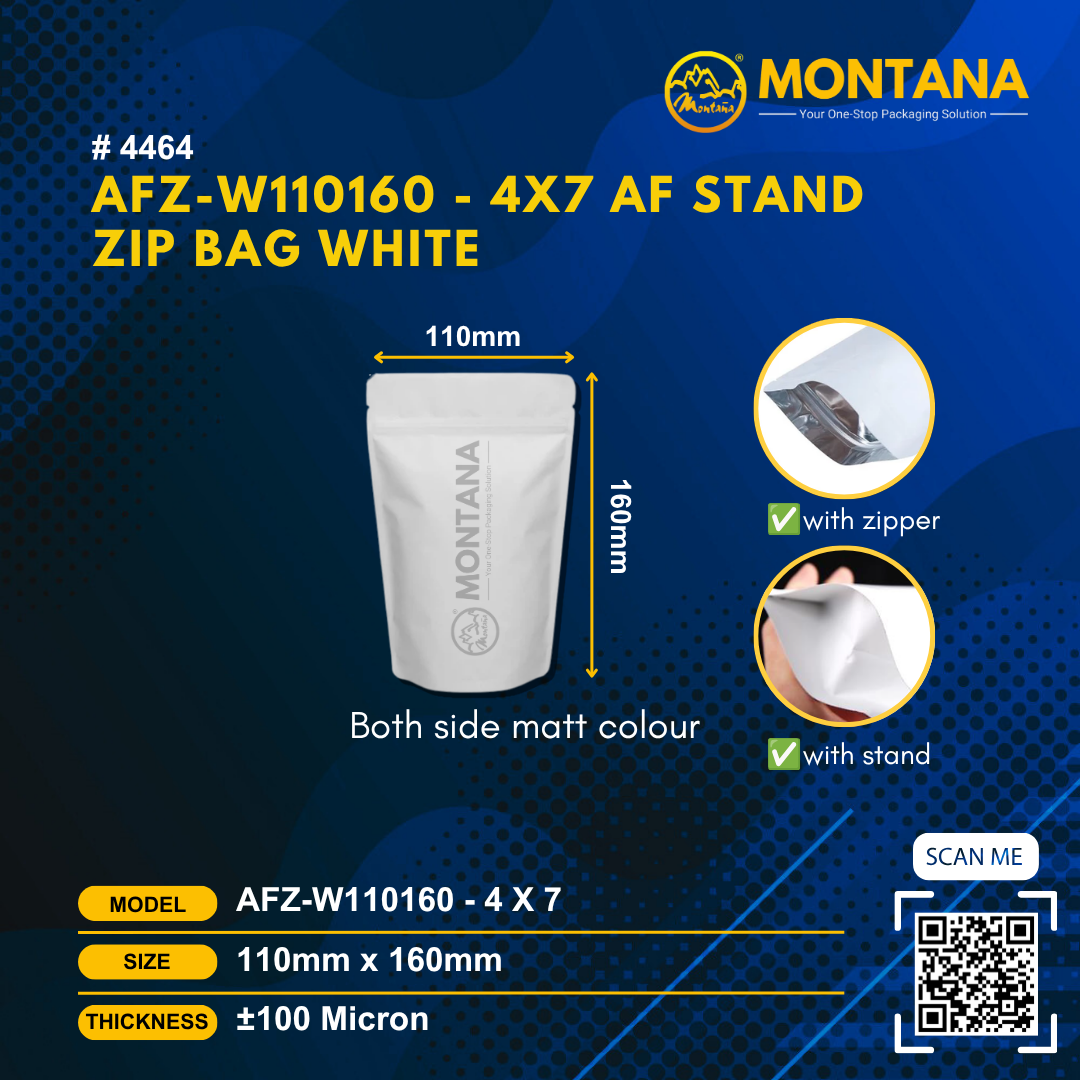 (4464) AFZ-W110160 - 4X7 AF STAND ZIP BAG WHITE