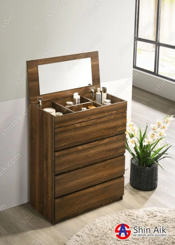 CD92160(KD) Walnut Modern Minimalist Open Top Mirror 4-Drawer Chest