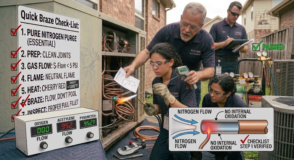 HVAC oxy acetylene brazing temperature control