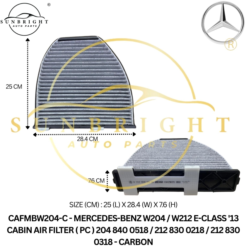 MERCEDES-BENZ W204 / W212 E-CLASS '13 CABIN AIR FILTER ( PC ) 204 840 0518 / 212 830 0218 / 212 830 0318 - CARBON