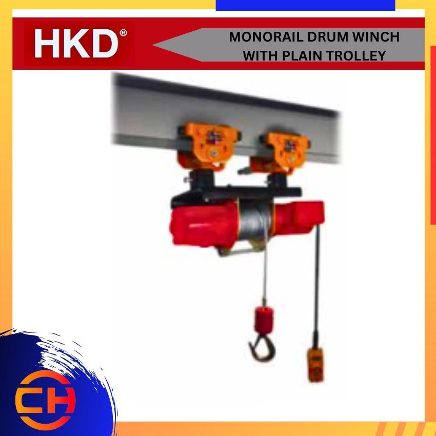 HKD MONORAIL DRUM WINCH WITH PLAIN TROLLEY SINGLE PHASE / 3 PHASE 