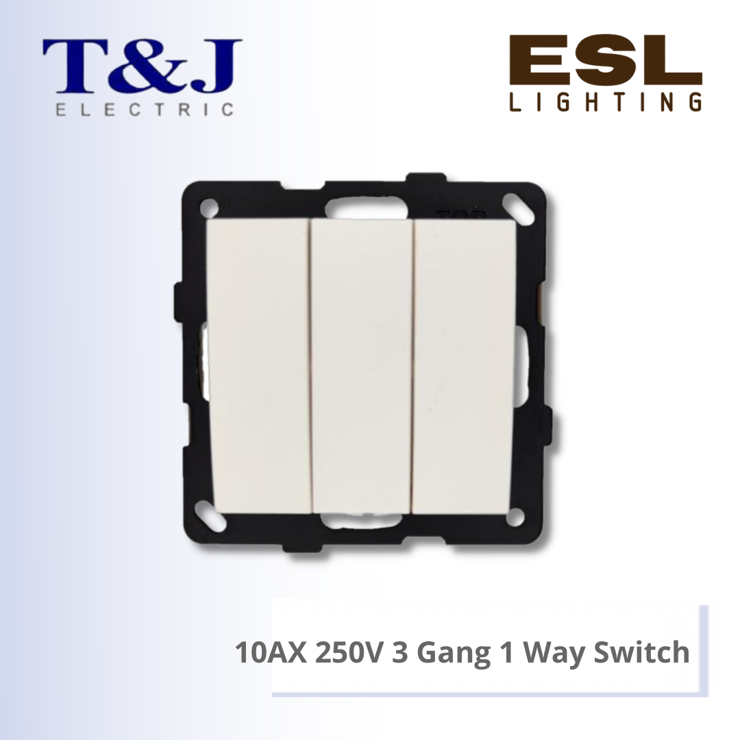 T&J LAVINA"95" SERIES 10AX 250V 3 Gang 1 Way Switch - JC273-W-LWH / JC273-W-LBL