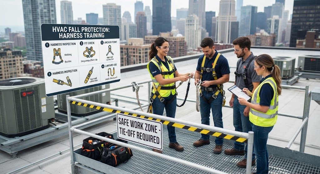 HVAC safety harness training for technicians