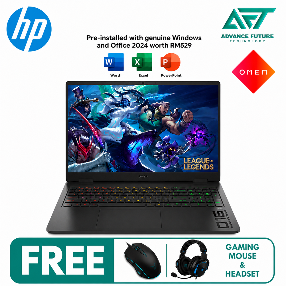 HP Omen 16-am0371TX 16" 2K 165Hz Gaming Laptop Shadow Black ( Intel Core Ultra 7 255H, 24GB, 512GB SSD, RTX5050, W11, H&S 2024&M365 )