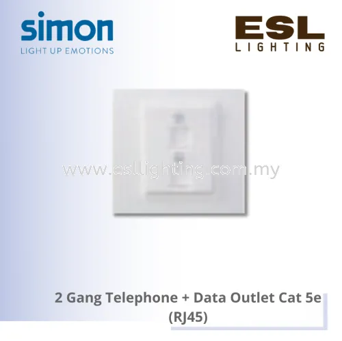 SIMON V5 SERIES 2 Gang Telephone + Data Outlet Cat 5e (RJ45) - V59229S