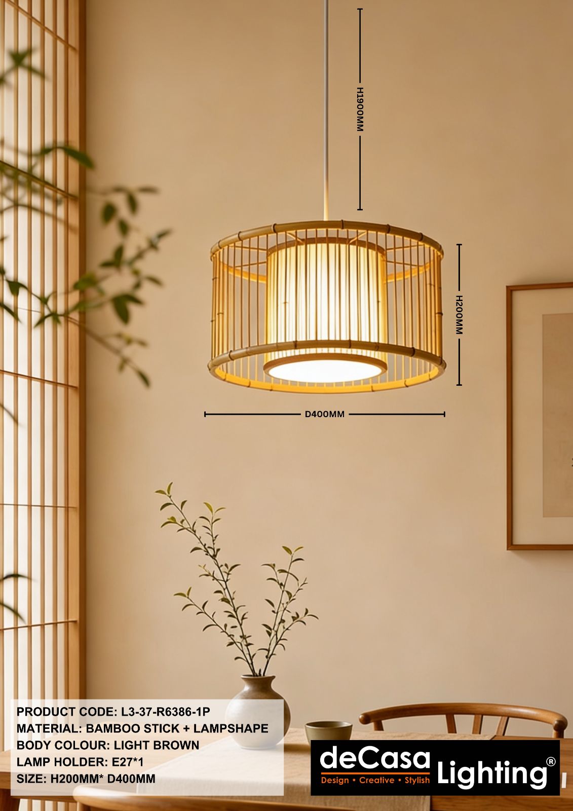 RATTAN PENDANT LIGHT (L3-37-R6386-1P)
