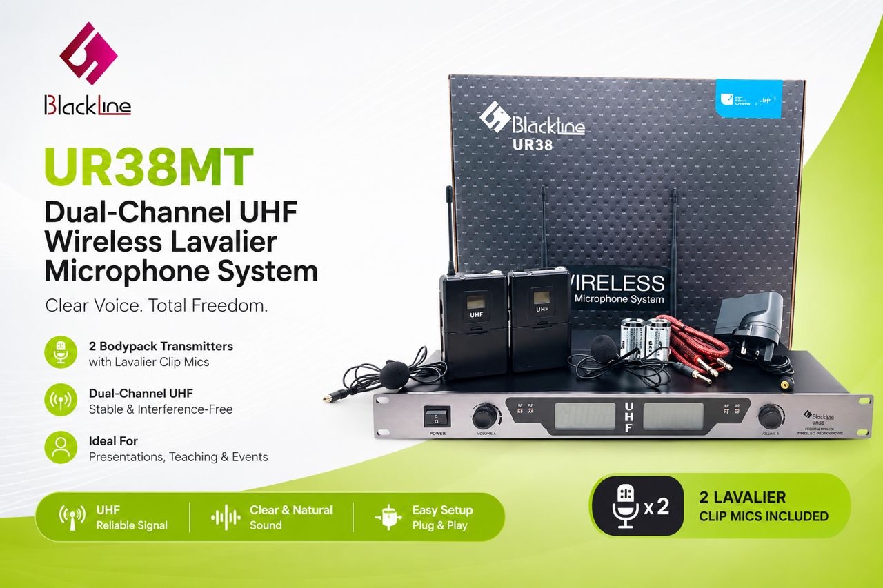 Blackline UR38MT Sistem Mikrofon Klip Tanpa Wayar UHF Dua Saluran – Sesuai untuk Pembentangan, Pengajaran & Acara