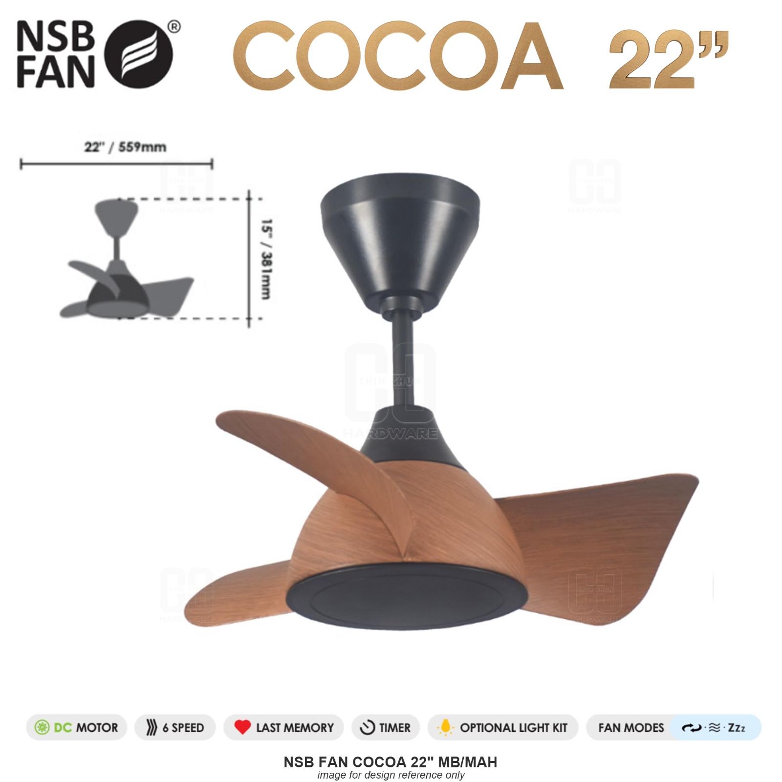 NSB FAN COCOA 22" MB/MAH