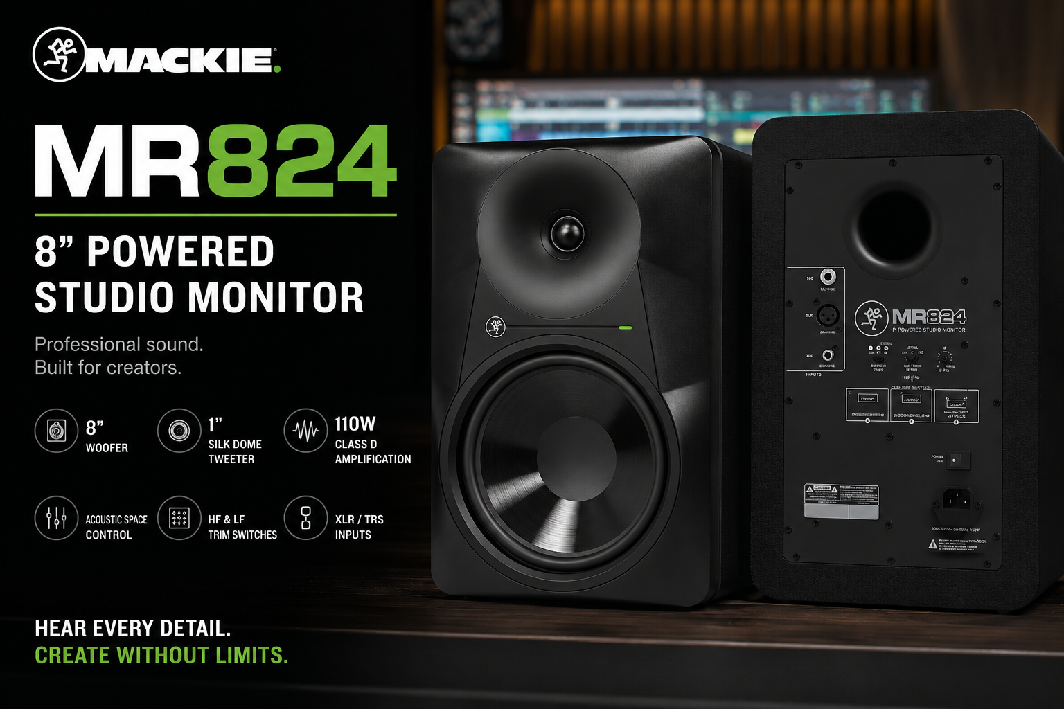 Mackie MR824 8 英寸有源录音室监听音箱