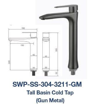 SWP-SS-304-3211-GM  Tall Basin Cold Tap - SUS304 GUN METAL