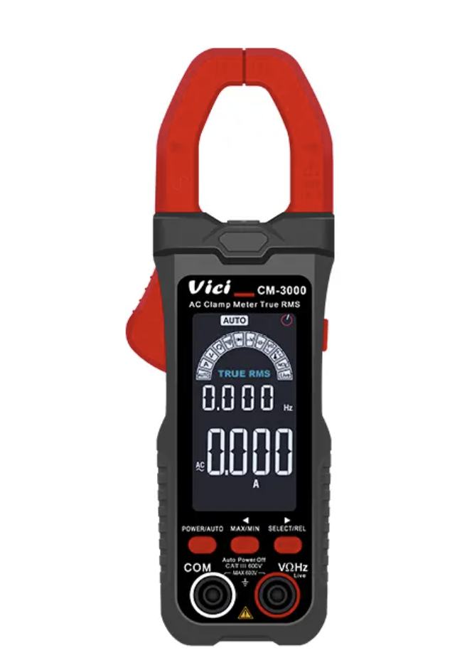 Vici CM-3000 Large color screen smart clamp meter, AC current meter, automatically identifies measurements, AC Max 800A, True RMS, NCV, Capacitance, Frequency, Duty-cycle, Temperature, Live tests; with Backlight, Data hold, Clamp lighting functions