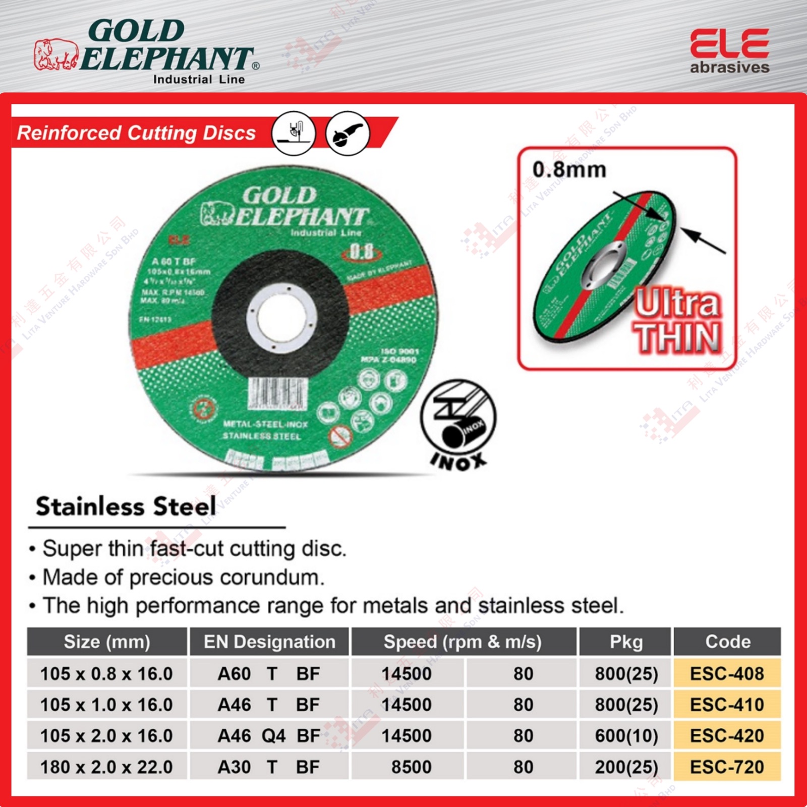 GOLD ELEPHANT BRAND CUTTING DISC  ESC408 ESC410 ESC420 ESC720