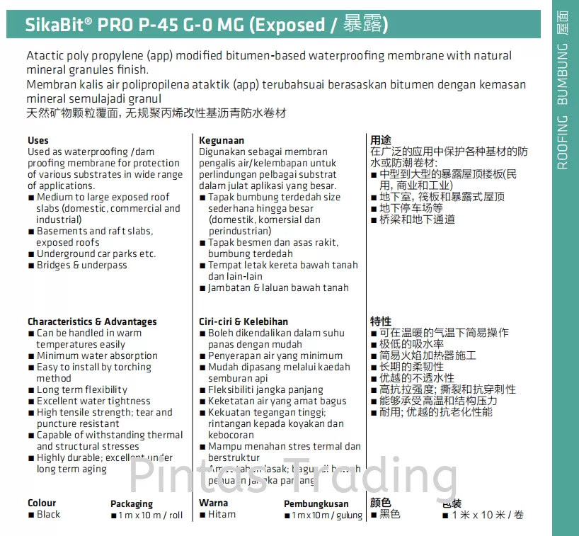 SikaShield P24 MG 4,5 kg/m2 (Formerly: SikaBit PRO P-45 G-0 MG) | Mineral Granules Bitumen Roll