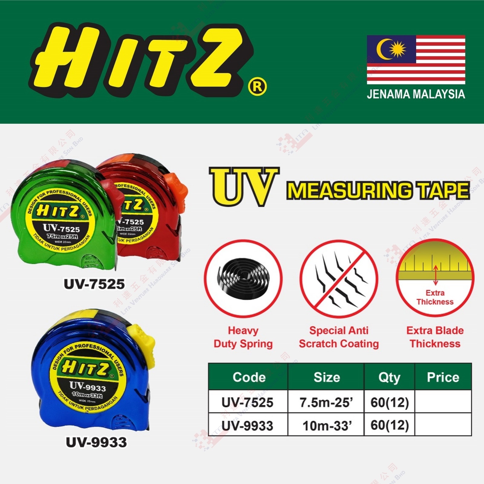 HITZ BRAND UV MEASURING TAPE - UV7525 UV9933