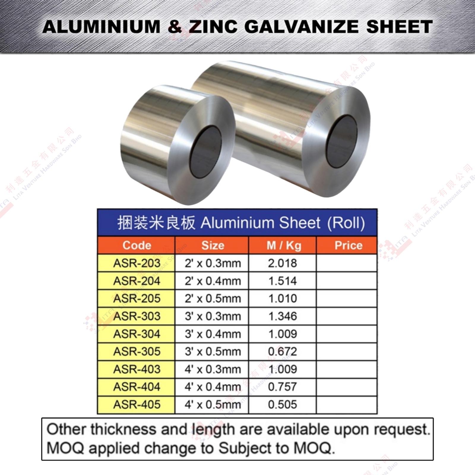 ALUMINIUM SHEET (ROLL) - ASR203 ASR204 ASR205 ASR303 ASR304 ASR305 ASR403 ASR4041 ASR405