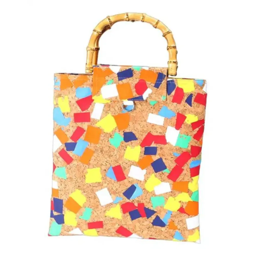 Colorful Natural Cork Tote Bag with Bamboo Handle