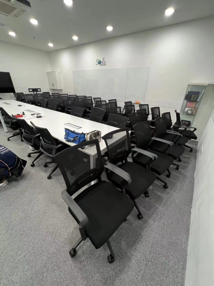 Modern White Office Conference Meeting Table | Meja Mesyuarat Putih Moden | Medium Back Office Chair Penang | Kerusi Pejabat Moden Bilik Mesyuarat | Penang | KL | Perak | Johor | Kulim | Sik | Jitra | 