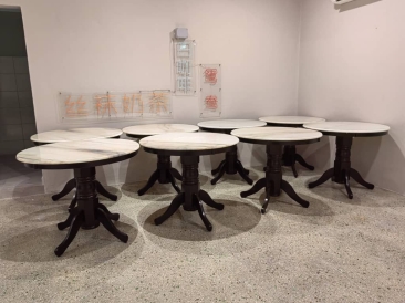 Marble Design Table Top | Round Dining Table | Solid Wood Cafe Dining Stool | Cafe Furniture | Penang | Kedah | Perak | Selangor | Pahag | Perlis | Johor